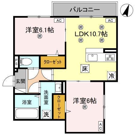 コンフォート若松(2LDK/1階)の間取り写真