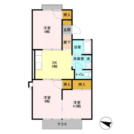 コーポ七曲り A(3DK/1階)の間取り写真