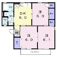 サンワハイツB(3DK/1階)の間取り写真