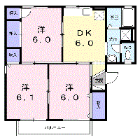 サンワハイツB(3DK/1階)の間取り写真