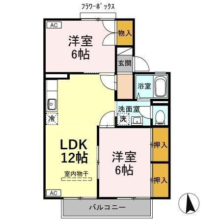 ヴィラ・ウィローII(2LDK/1階)の間取り写真