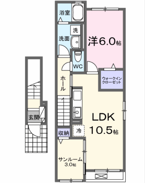 KーPLAZA Ⅱ(1LDK/2階)の間取り写真