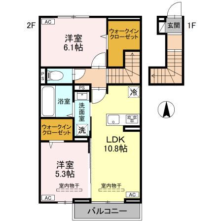 ハイトラスト B(2LDK/2階)の間取り写真