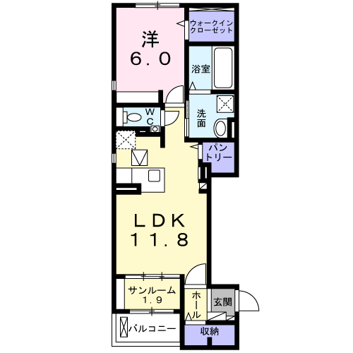 ラ ペ フランⅠ(1LDK/1階)の間取り写真