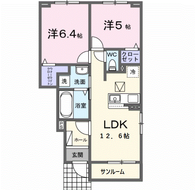ジェントリー・ミルト(2LDK/1階)の間取り写真
