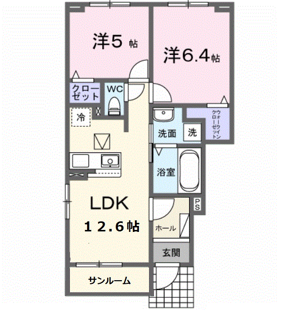 ジェントリー・ミルト(2LDK/1階)の間取り写真