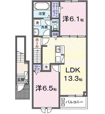 ルストパラディ 久留馬(2LDK/2階)の間取り写真