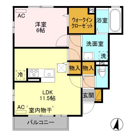 リノ B(1LDK/1階)の間取り写真