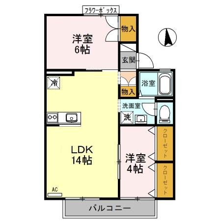 ヴィラ・ウィロー I(2LDK/1階)の間取り写真