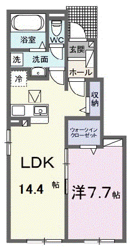 ココロテラス Ⅱ(1LDK/1階)の間取り写真