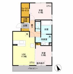 クレ・ブラン(2LDK/2階)の間取り写真