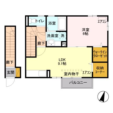 プラシードⅡ(1LDK/2階)の間取り写真