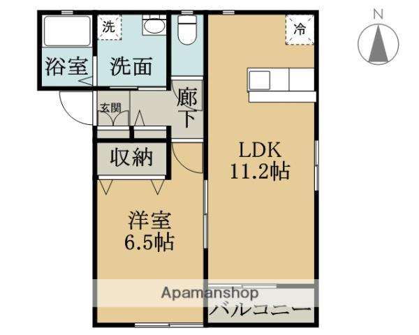 カルミア(1LDK/1階)の間取り写真