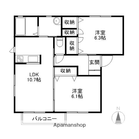 ツインバードAB(2LDK/1階)の間取り写真
