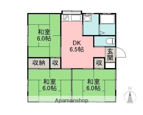 両毛線 前橋大島駅 バス乗車時間：8分 駒形十字路バス停で下車 徒歩7分 1階建 築41年(3DK)の間取り写真
