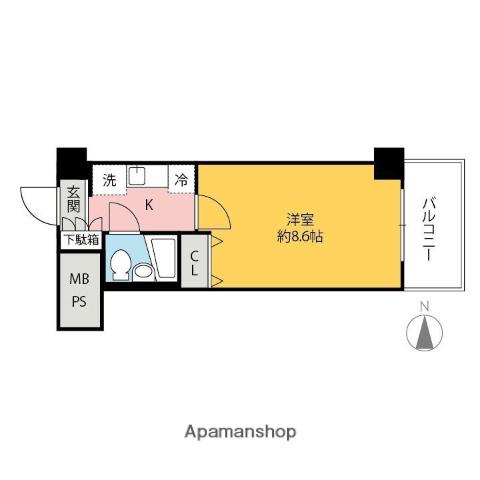 コスモ前橋(1K/4階)の間取り写真
