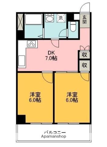 シャンボールとみざわⅠ・Ⅱ(2DK/4階)の間取り写真