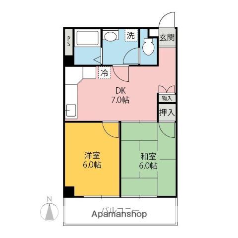 シャンボールとみざわⅠ・Ⅱ(2DK/3階)の間取り写真