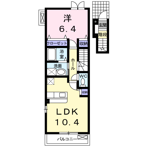 カーサプラシードⅠ(1LDK/2階)の間取り写真