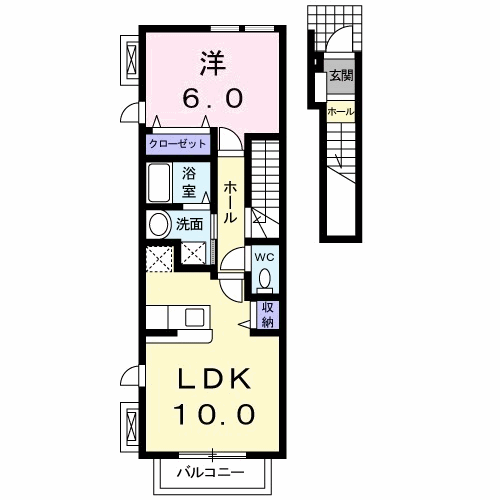 グランデ楓A(1LDK/2階)の間取り写真