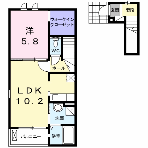 プリムヴェール(1LDK/2階)の間取り写真