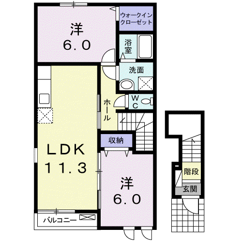 ヒル サイドⅡ(2LDK/2階)の間取り写真