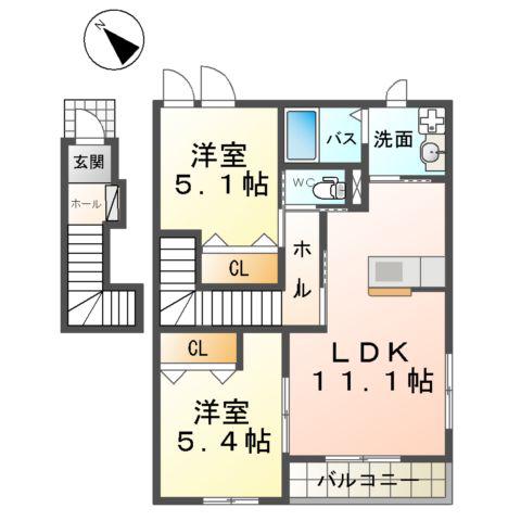 アビイロードⅢ(2LDK/2階)の間取り写真