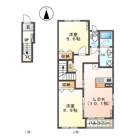 クロワールⅠ(2LDK/2階)の間取り写真