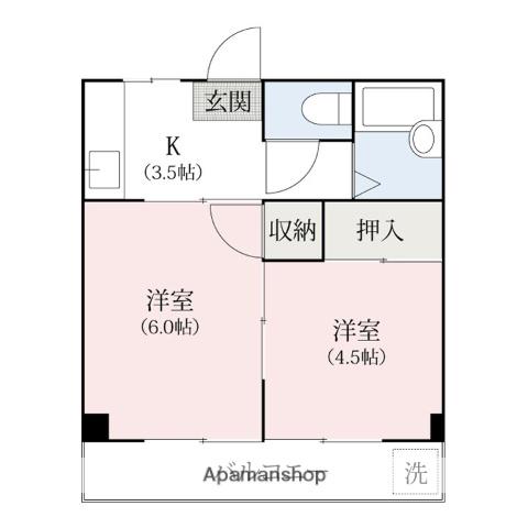 ロイヤルマンション前橋(2K/2階)の間取り写真