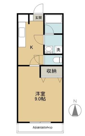 コモドカーサ下小出(1DK/1階)の間取り写真