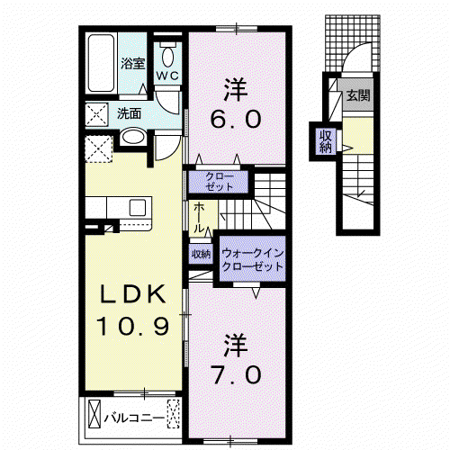 ピュアⅡ(2LDK/2階)の間取り写真