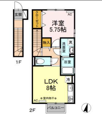 D-ROOM表町(1LDK/2階)の間取り写真