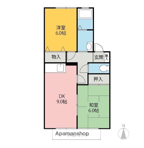 ヴィルヌーブC(2DK/2階)の間取り写真