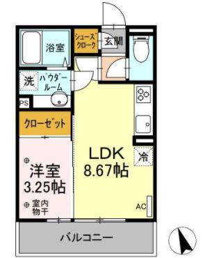 クロッシア三河町(1LDK/3階)の間取り写真