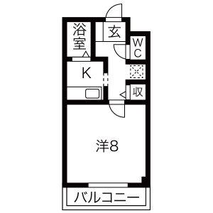 ラフレイズII(1K/2階)の間取り写真