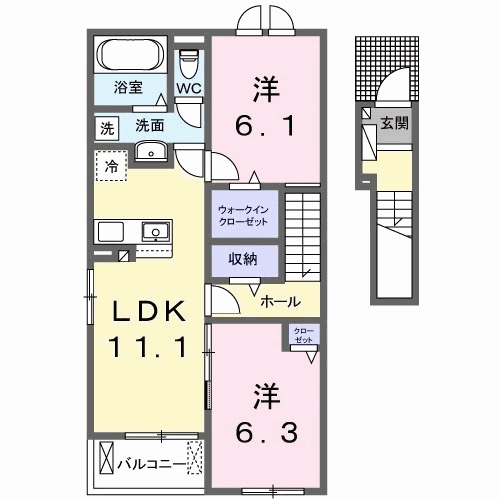 ヴィラ シルク Ⅰ(2LDK/2階)の間取り写真