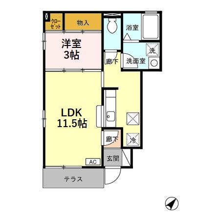 ルミエール大友A・B・C・D(1LDK/1階)の間取り写真