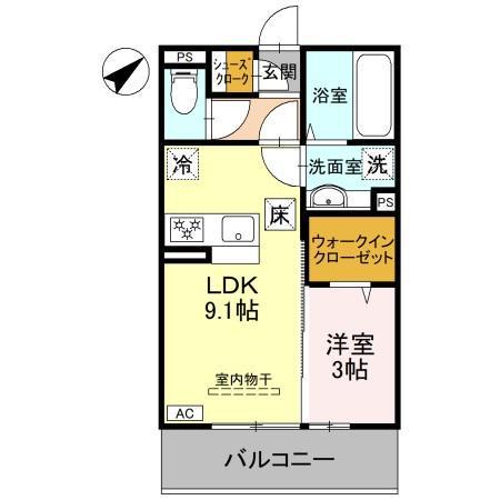 LA MAISON 本町(1LDK/1階)の間取り写真