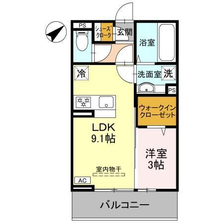 LA MAISON 本町(1LDK/2階)の間取り写真