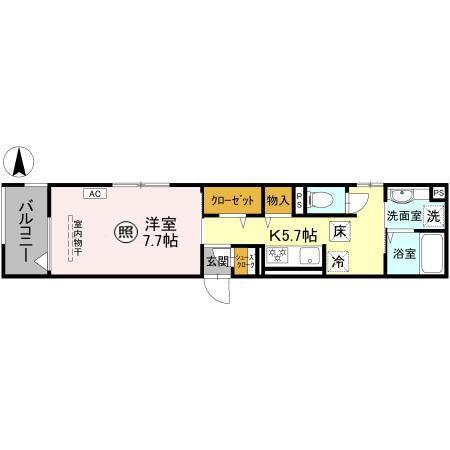 LA MAISON 表町(1K/1階)の間取り写真