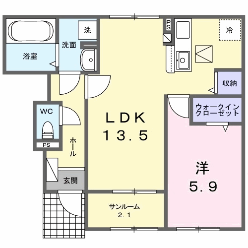 パラッツオB(1LDK/1階)の間取り写真