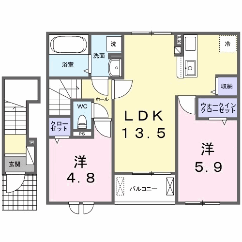 パラッツオB(2LDK/2階)の間取り写真