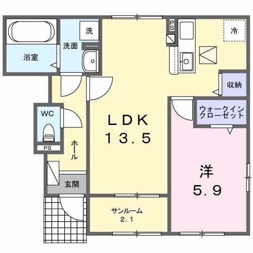 パラッツオB(1LDK/1階)の間取り写真