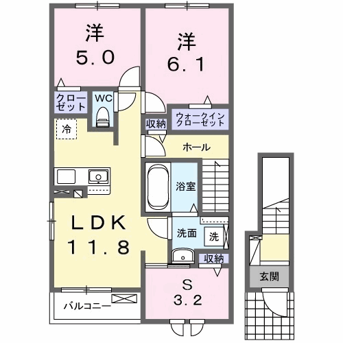 グランルッソ(2LDK/2階)の間取り写真