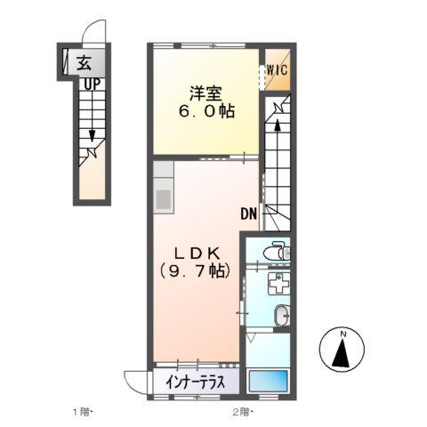 ヴィラ・ソレイユ B(1LDK/2階)の間取り写真