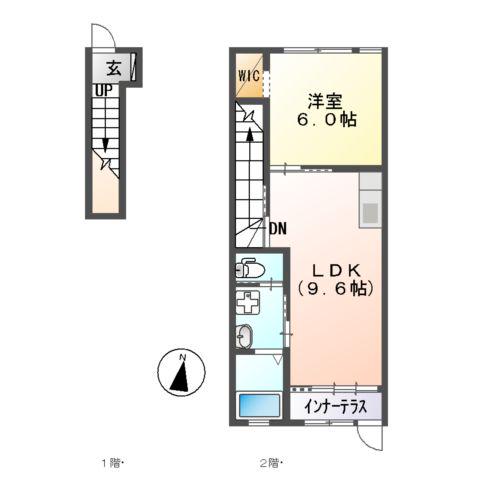 ヴィラ・ソレイユ B(1LDK/2階)の間取り写真