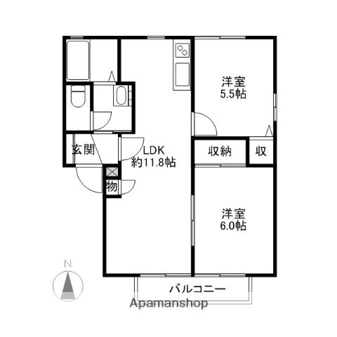 VERDE A・B(2LDK/2階)の間取り写真