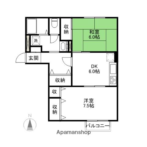 スウィートホームⅠ・Ⅱ(2DK/2階)の間取り写真