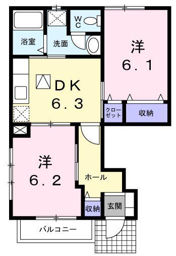 シンフォニー(2DK/1階)の間取り写真
