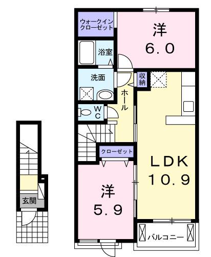 ボヌ-ル(2LDK/2階)の間取り写真